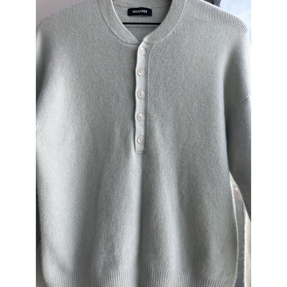 NAADAM 100% Cashmere Sage Green Women's Henley Crewneck Pullover Sweater Sz M - Picture 9 of 9